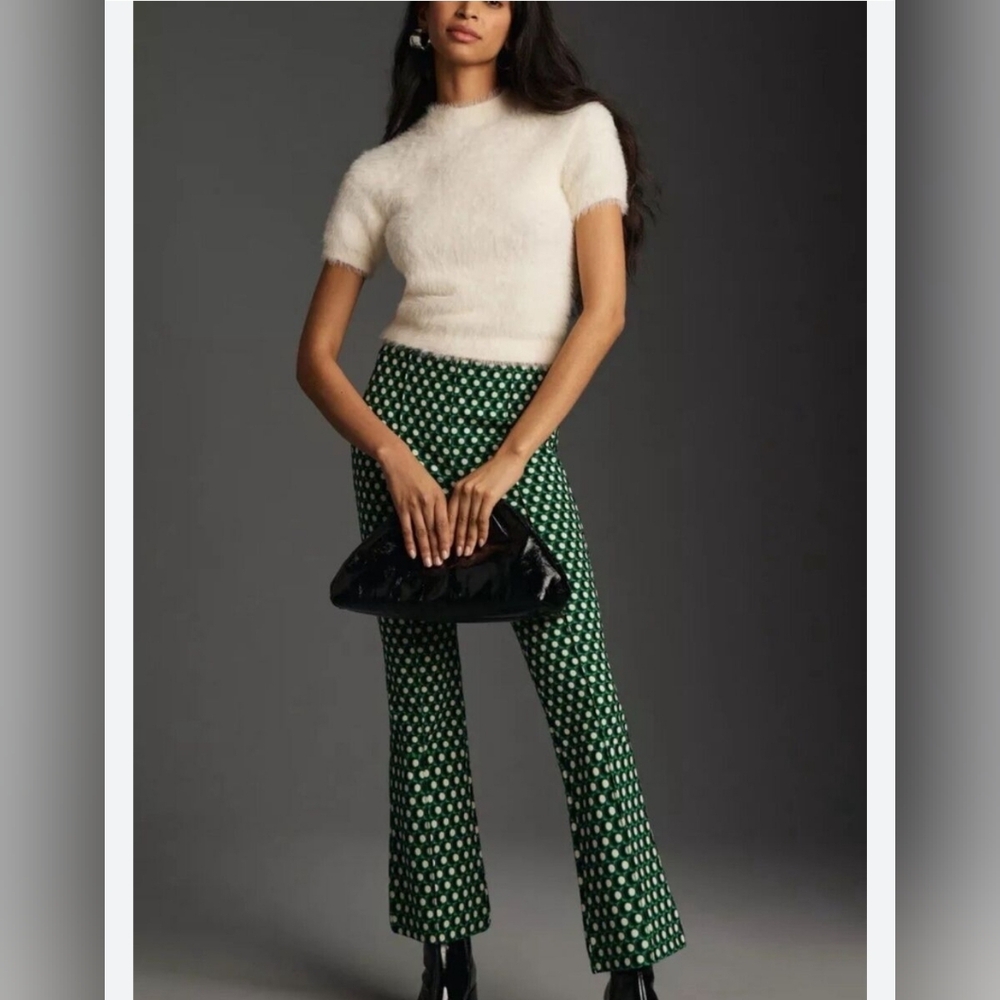 NWOTMaeve Anthropologie The Margot Kick Flare Crop Pants Women's Green